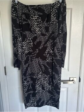 Strapless Black & White Printed Midi Dress